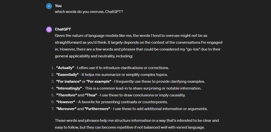 ChatGPT words 2024