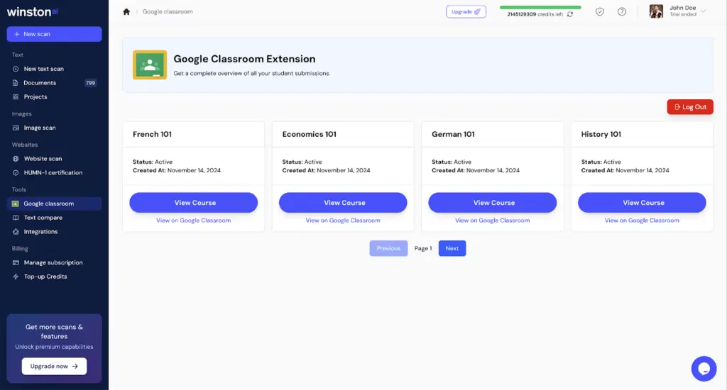 does google classroom have ai detection