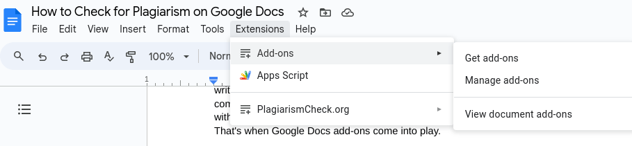 plagiarism check Google Docs